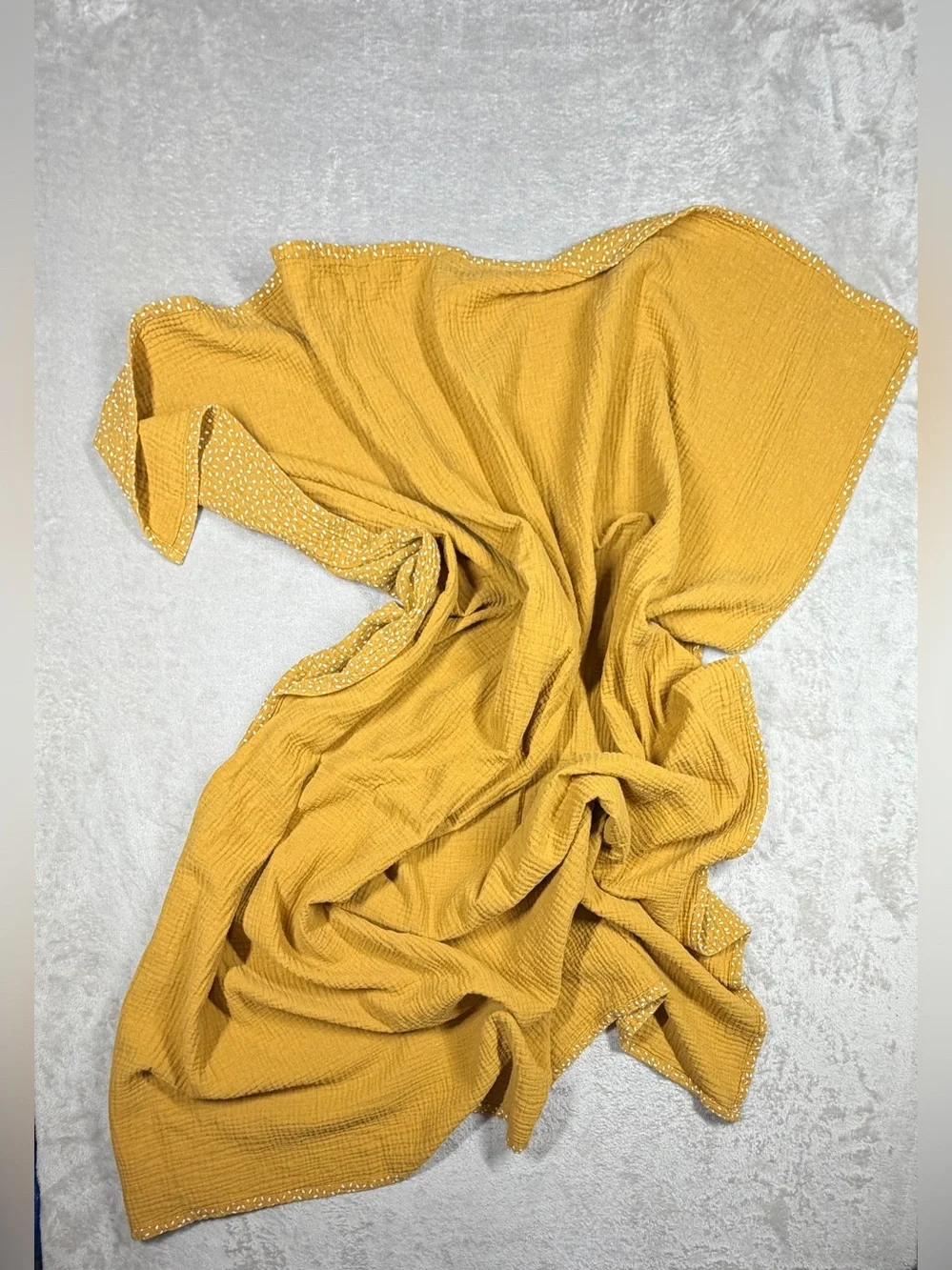 Rylee + Cru Mustard Yellow White Abstract Dot Gauzy 100% Cotton Blanket